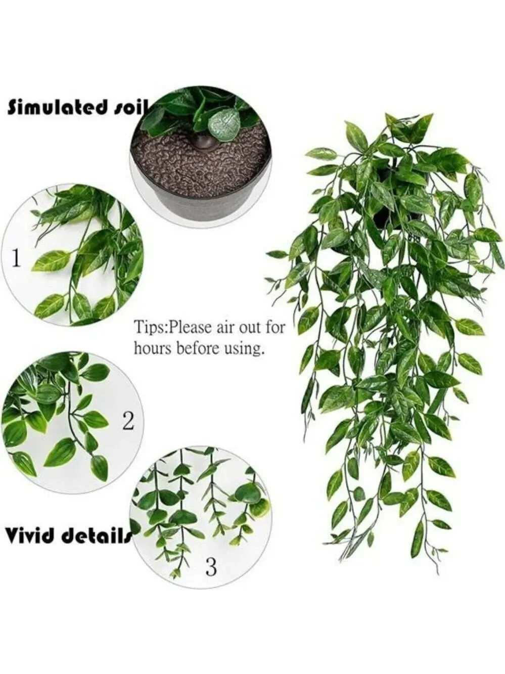 Set of 3 artificial hanging plants faux eucalyptus greenery indoor home decor